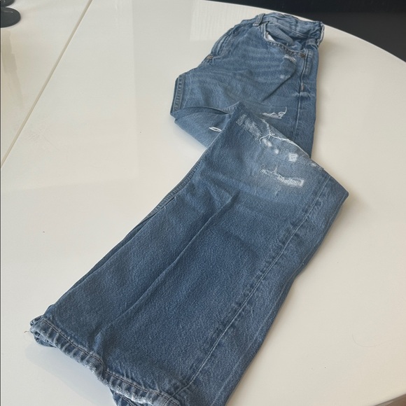 ZARA TRF HIGH RISE WIDE LEG RIPPED JEANS - Picture 7 of 10